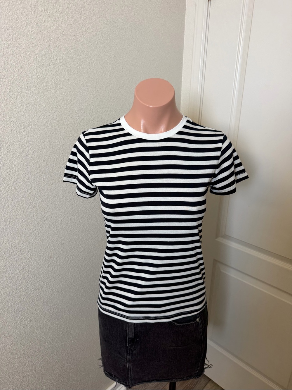 Black & White Striped Short Sleeve Crewneck Tee by